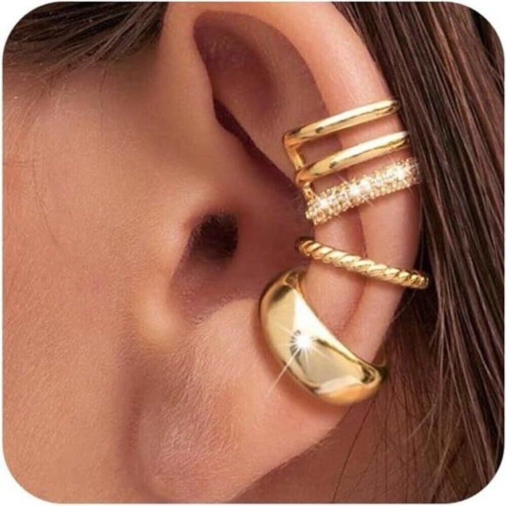 Gold 3 Pack  Ear Cuff Earrings for Women Non Piercing, 14K Gold Plated Ear Cuffs